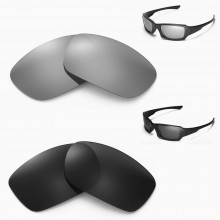 Walleva Two Pairs Polarized Lenses For Oakley Fives Squared Sunglasses - Titanium + Black 